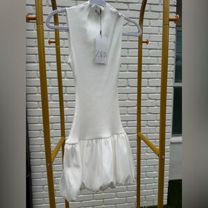 Zara Ivory Ribbed Knit Dress size M NWT